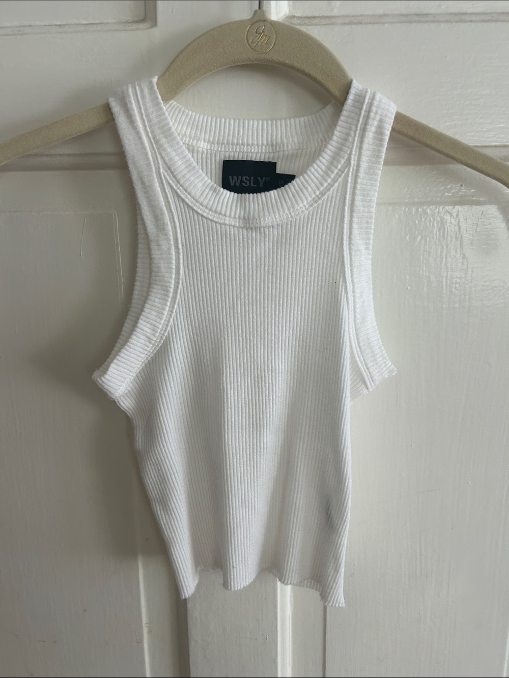 WSLY White Ribbed Racerback Tank